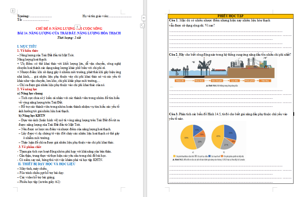 Năng lượng của Trái Đất Năng lượng hoá thạch