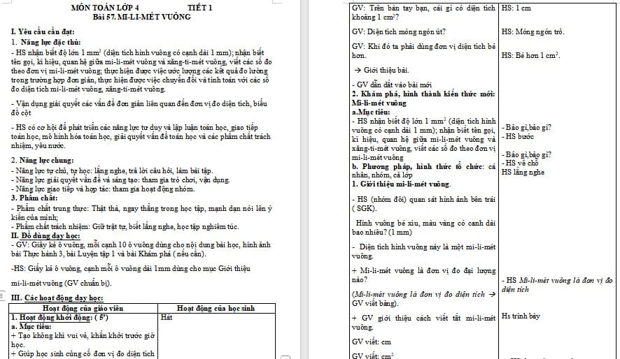 Giáo án Toán 4: Em làm được những gì