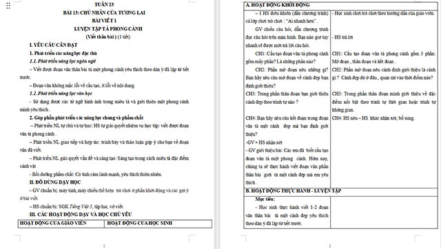 Giáo án Tiếng Việt 5 Luyện tập tả phong cảnh (Viết thân bài)