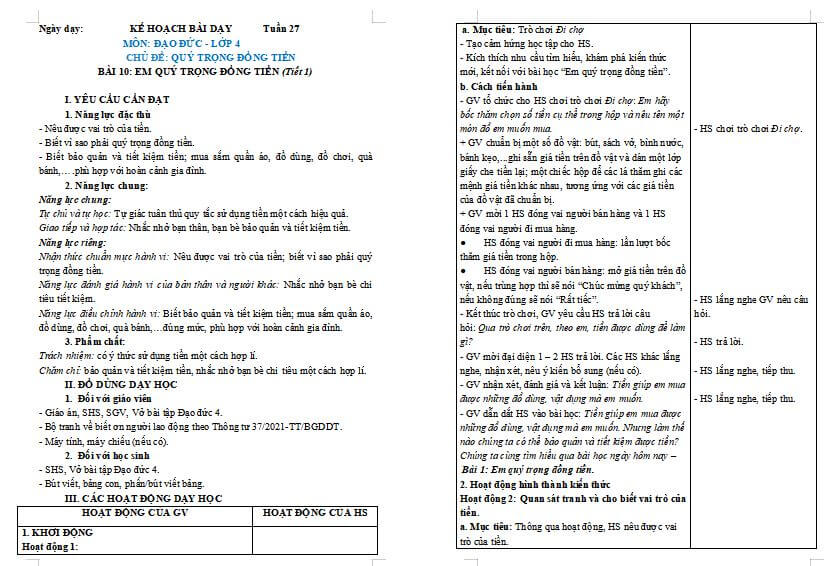 Bài 10: Em quý trọng đồng tiền