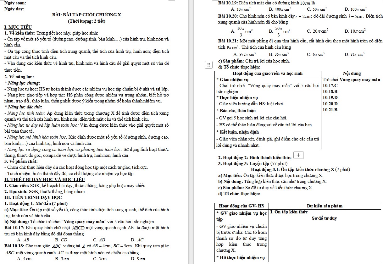 Giáo án Toán 9 Bài tập cuối Chương 10 file word