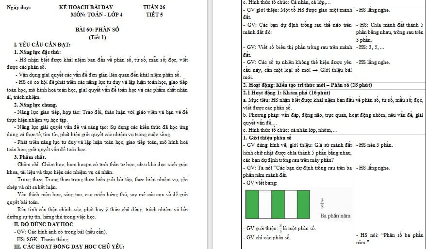 Giáo án Toán 4: Phân số