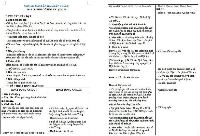 Giáo án Bài 18: Phố cổ Hội An