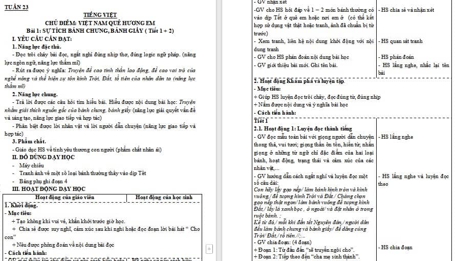 Giáo án Tiếng Việt 4: Sự tích bánh chưng, bánh giầy