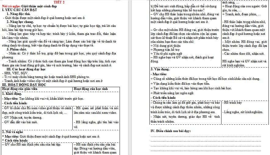 Giáo án Tiếng Việt 4: Giới thiệu một cảnh đẹp