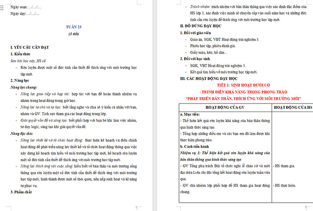 Giáo án Hoạt động trải nghiệm 5 Tuần 23