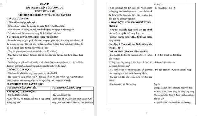 Giáo án Tiếng Việt 5 Trao đổi Viết hoa để thể hiện sự tôn trọng đặc biệt