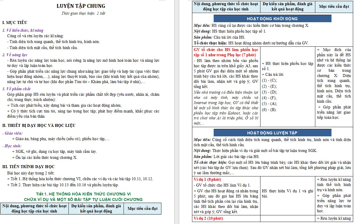 Giáo án Toán 9 Bài Luyện tập chung Chương 10 file word
