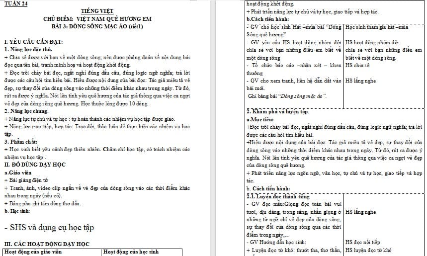 Giáo án Tiếng Việt 4: Dòng sông mặc áo