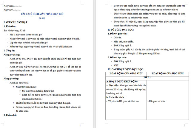Giáo án Công nghệ 5 Mô hình máy phát điện gió