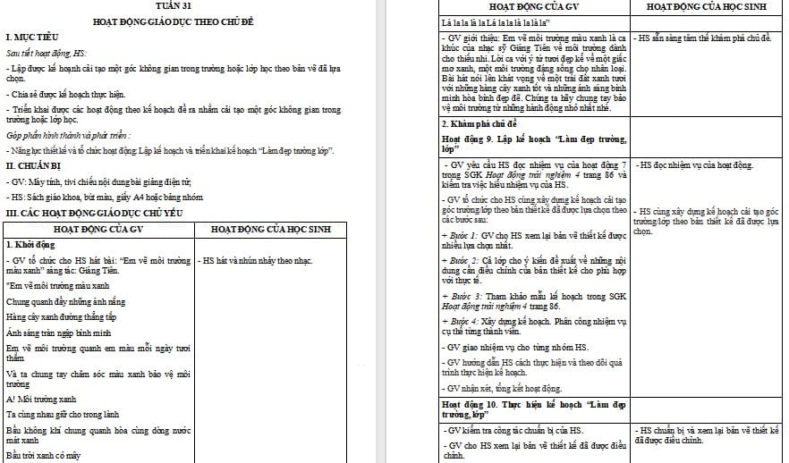 Giáo án Hoạt động trải nghiệm 4 Chân trời sáng tạo Bản 1 Tuần 31