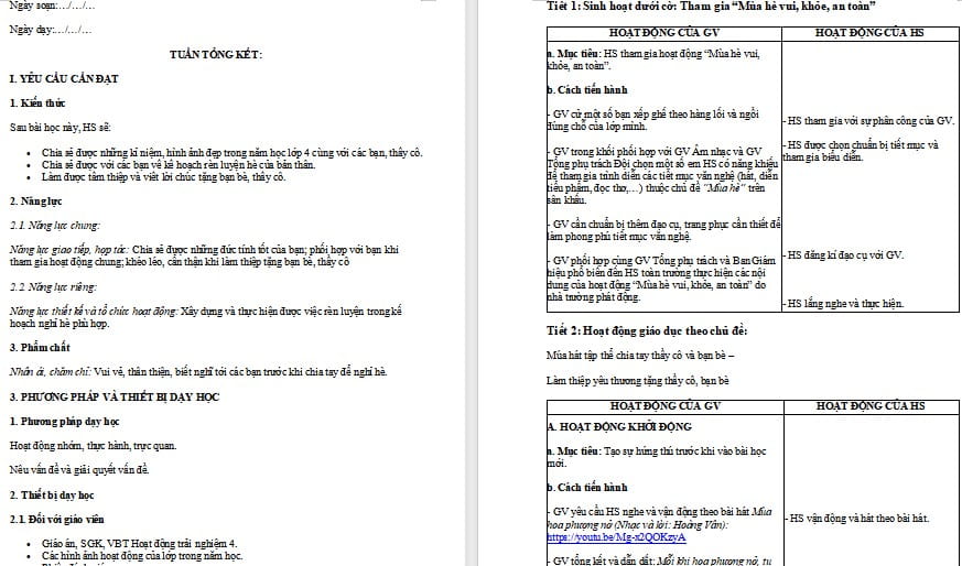 Giáo án Hoạt động trải nghiệm 4 Chân trời sáng tạo Bản 1 Tuần 35