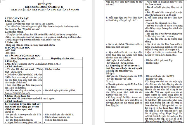 Giáo án Tiếng Việt 5 Luyện tập viết đoạn văn cho bài văn tả người