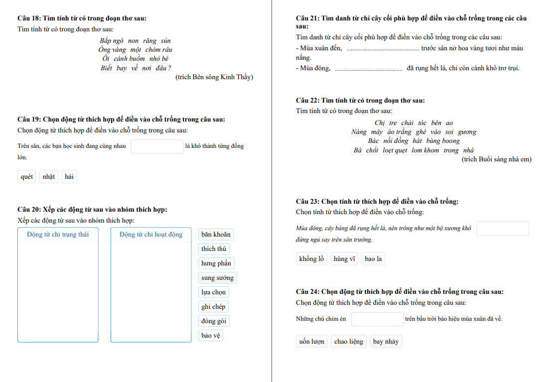 Chuyên đề Danh từ, Động từ, Tính từ