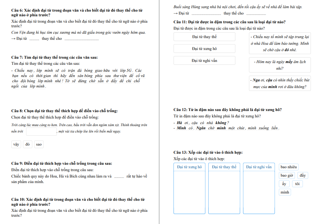 Chuyên đề Đại từ, Đại từ xưng hô