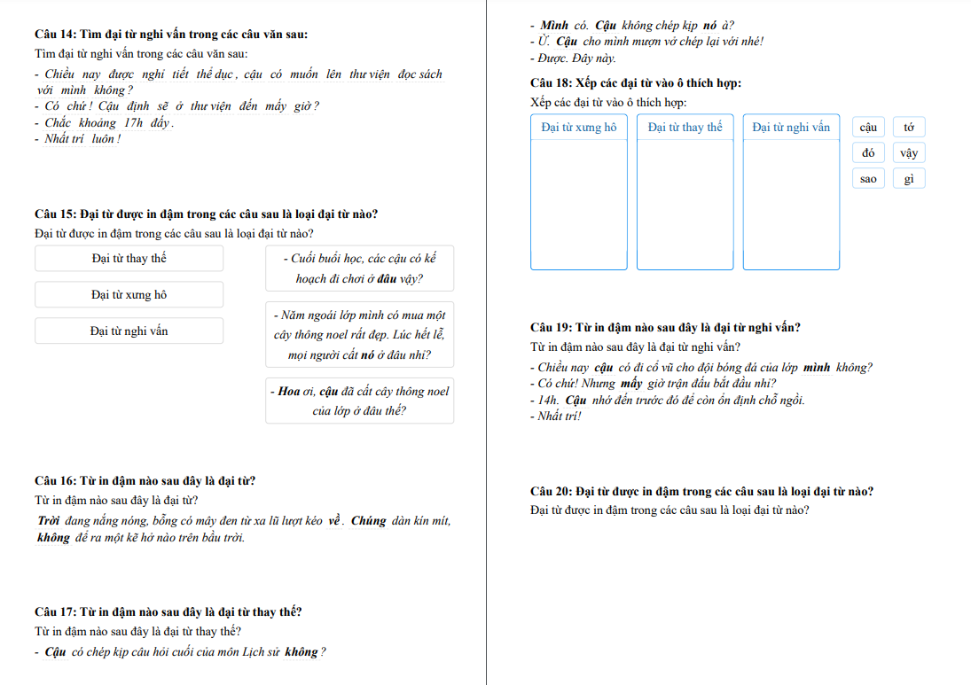 Chuyên đề Đại từ, Đại từ xưng hô
