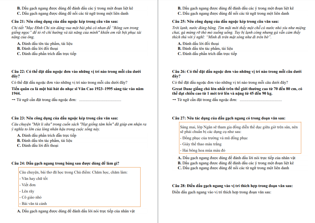 Chuyên đề Dấu câu (Dấu gạch ngang, Dấu ngoặc đơn, Dấu ngoặc kép)