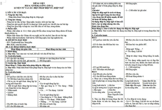 Giáo án Tiếng Việt 5 Biện pháp điệp từ, điệp ngữ