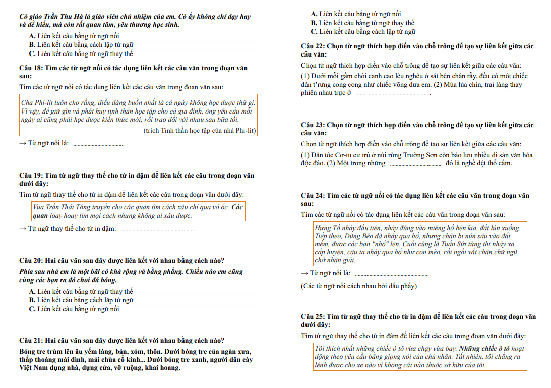 Chuyên đề Liên kết câu