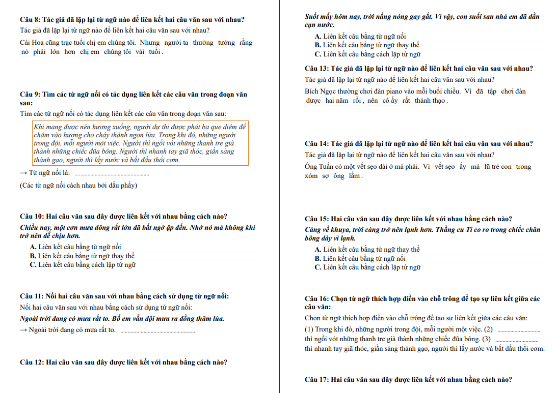 Chuyên đề Liên kết câu