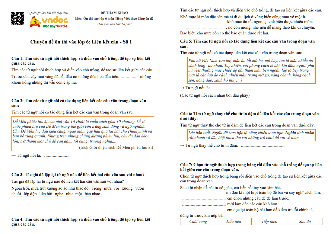 Chuyên đề Liên kết câu