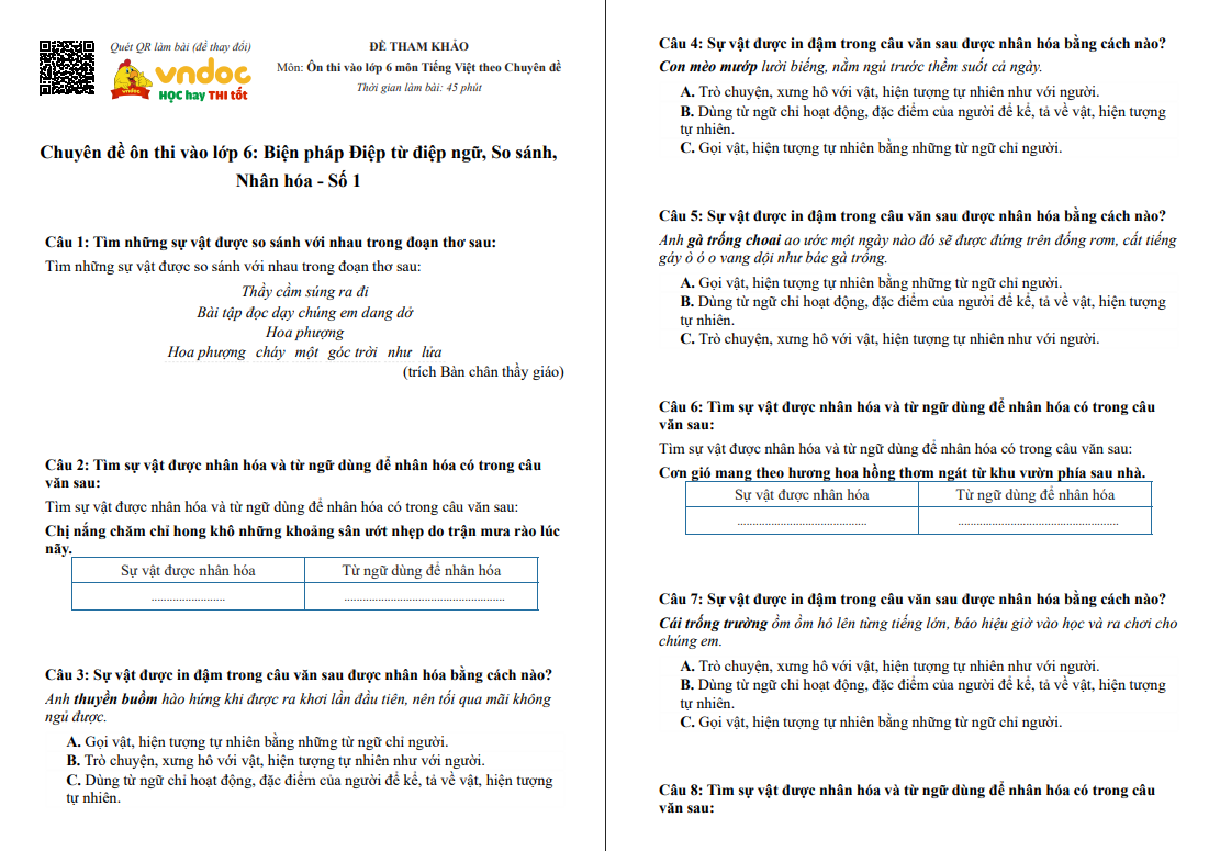 Chuyên đề Biện pháp tu từ