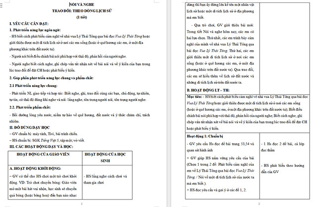 Giáo án Tiếng Việt 5 Trao đổi Theo dòng lịch sử