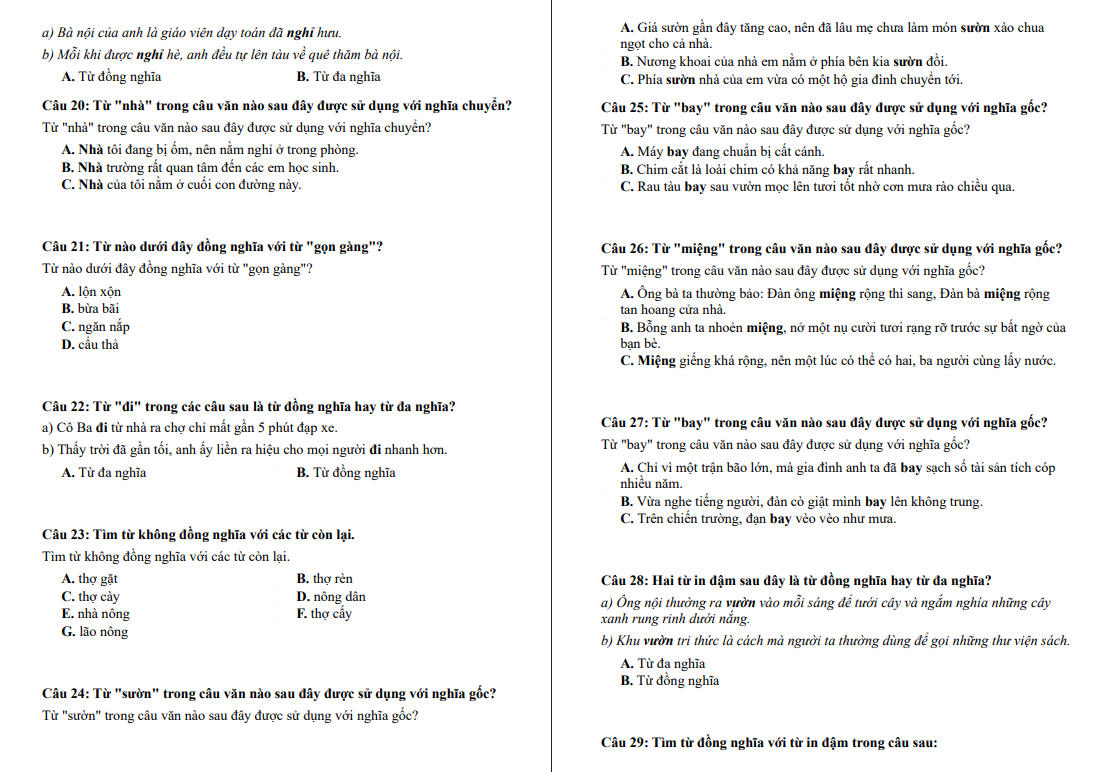 Chuyên đề Từ đồng nghĩa và Từ đa nghĩa