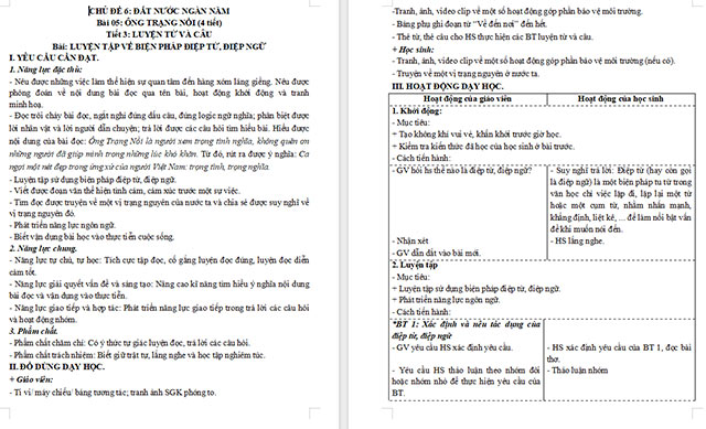 Giáo án Tiếng Việt 5 Luyện tập về biện pháp điệp từ, điệp ngữ