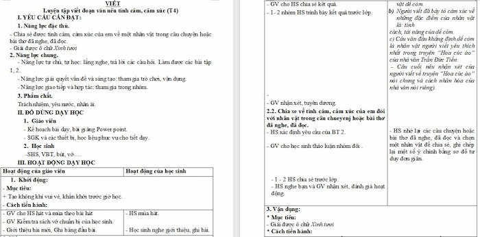 Giáo án Tiếng Việt 4: Luyện tập viết đoạn văn nêu tình cảm, cảm xúc
