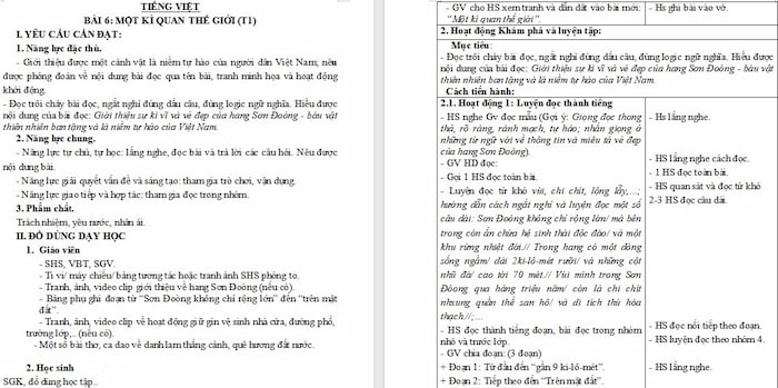 Giáo án Tiếng Việt 4: Một kì quan thế giới