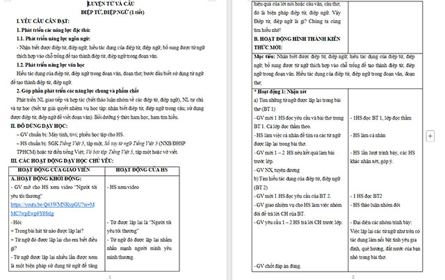 Giáo án Tiếng Việt 5 Điệp từ, điệp ngữ