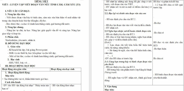 Giáo án Tiếng Việt 4: Luyện tập viết đoạn văn nêu tình cảm, cảm xúc