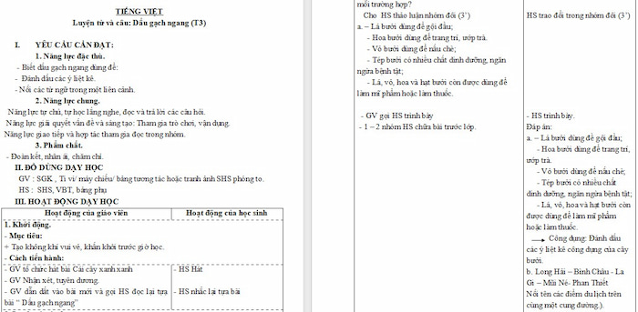 Giáo án Tiếng Việt 4: Dấu gạch ngang