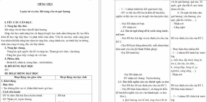 Giáo án Tiếng Việt 4: Mở rộng vốn từ Quê hương