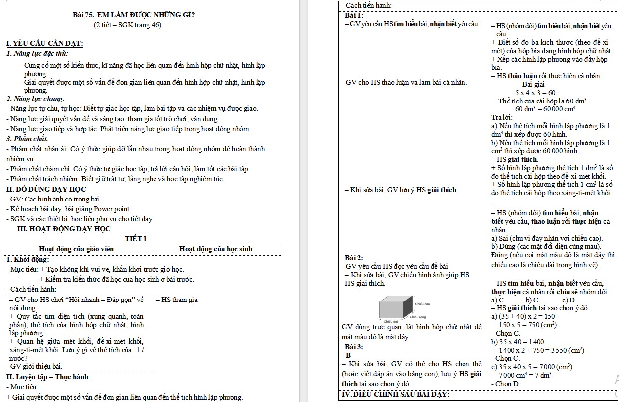 Giáo án Toán 5 Bài 75 file word