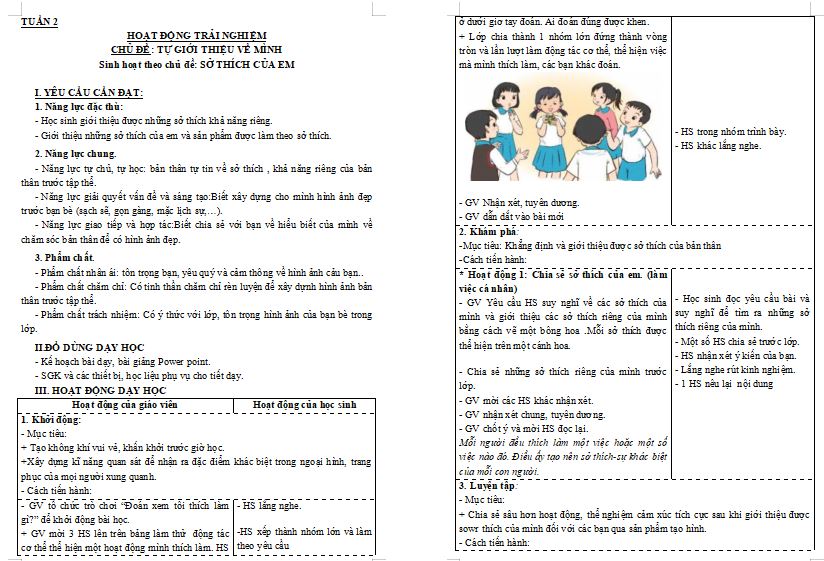 Giáo án Hoạt động trải nghiệm lớp 3 Tuần 2