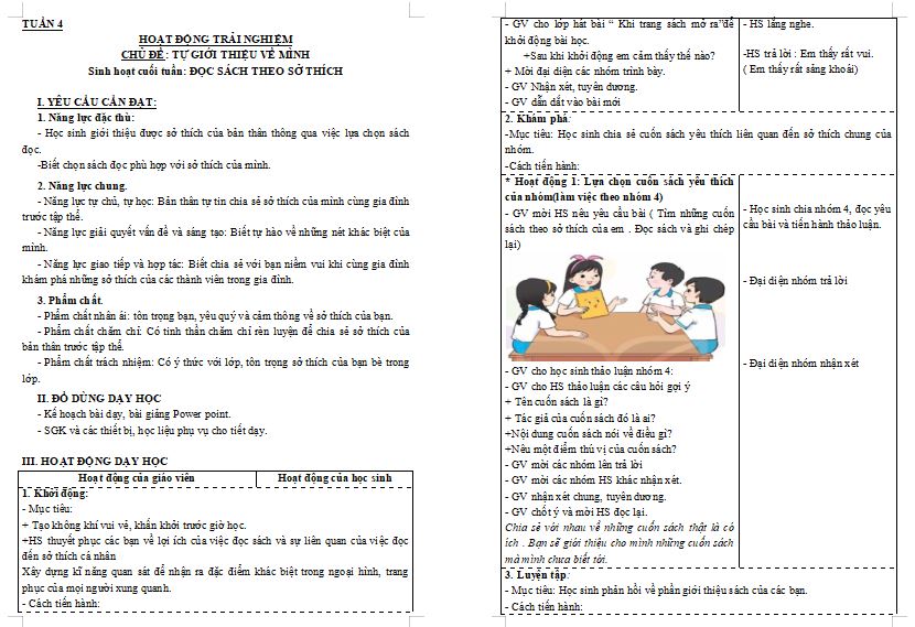 Giáo án Hoạt động trải nghiệm lớp 3 Tuần 4