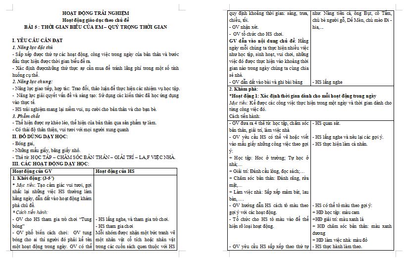 Giáo án Hoạt động trải nghiệm lớp 3 Tuần 5