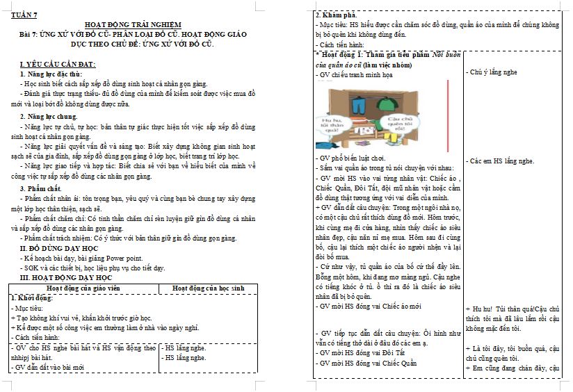 Giáo án Hoạt động trải nghiệm lớp 3 Tuần 7