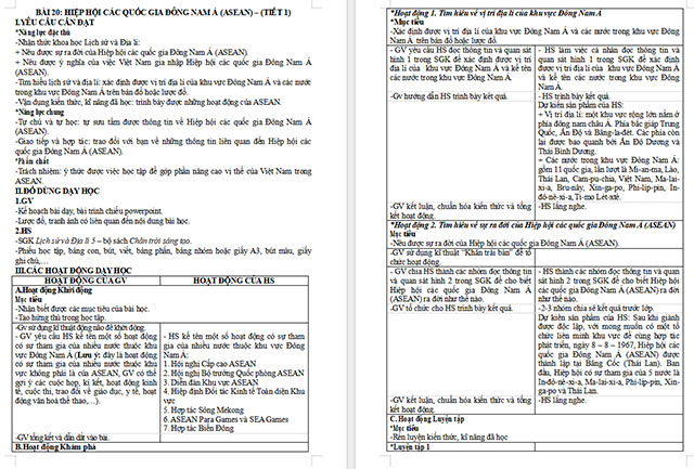 Giáo án Lịch sử - Địa lí 5 Hiệp hội các quốc gia Đông Nam Á (ASEAN)