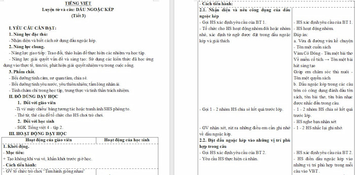 Giáo án Tiếng Việt 4: Dấu ngoặc kép