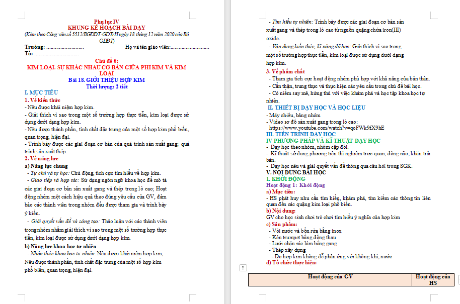 Hóa học 9 Bài 18 Giới thiệu về hợp kim