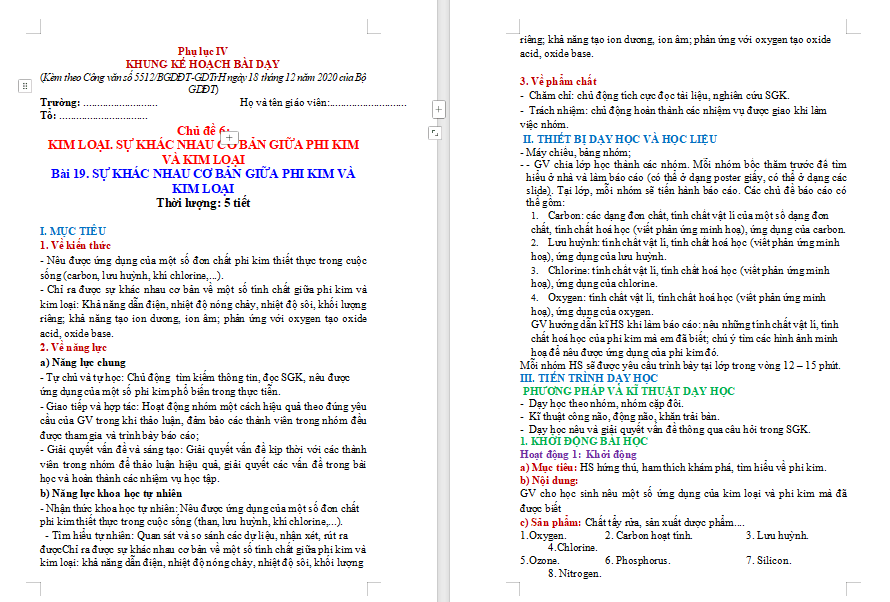 Giáo án Hóa học 9 Bài 19 Chân trời sáng tạo