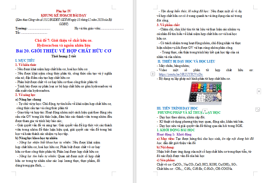  Hóa học 9 Bài 20 Giới thiệu về hợp chất hữu cơ