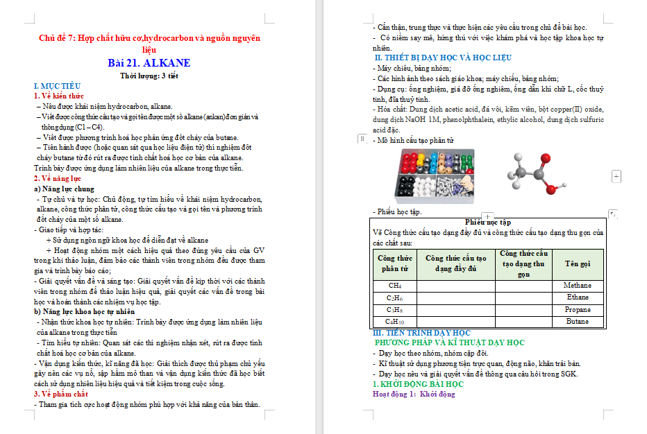  Hóa học 9 Bài 21 Alkane