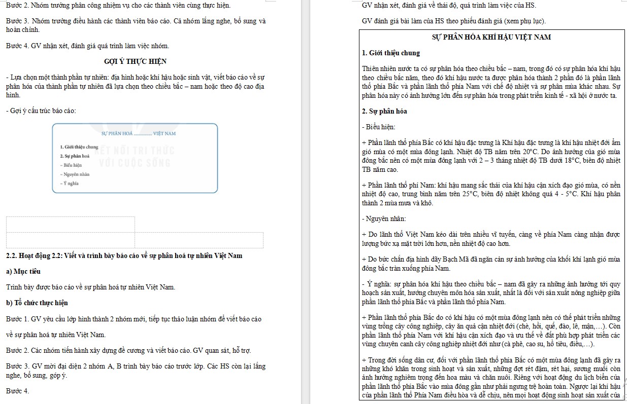 Giáo án Địa lí 12 KNTT Bài 4 Viết báo cáo về sự phân hóa tự nhiên Việt Nam