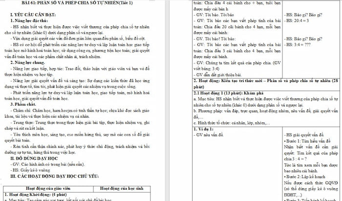Giáo án Toán 4: Phân số và phép chia số tự nhiên