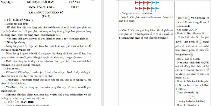 Giáo án Toán 4: Rút gọn phân số
