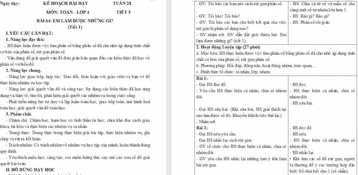 Giáo án Toán 4: Em làm được những gì?